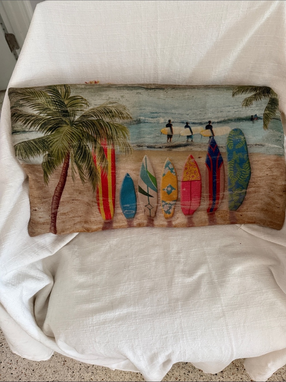 Surfboard Beach Pillow Cover - Blue, Red, Yellow, Green